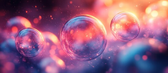 Abstract colorful bubbles floating in vibrant nebula.
