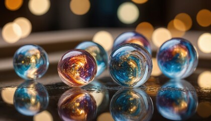 Colorful Glass Marbles Reflecting Lights Artistic Closeup