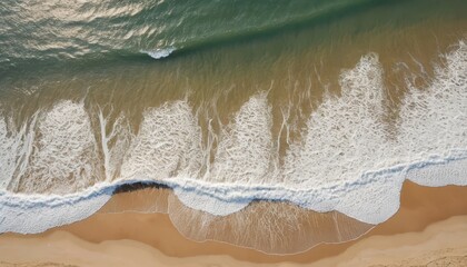Obraz premium Aerial View of Ocean Waves Crashing on Sandy Beach Coastal Scene