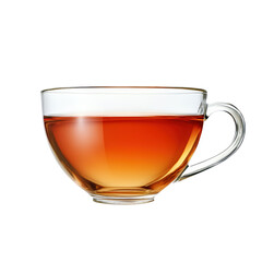 Transparent glass cup filled with steaming hot tea infused with herbs and spices sitting peacefully on a wooden table isolated on transparent background..