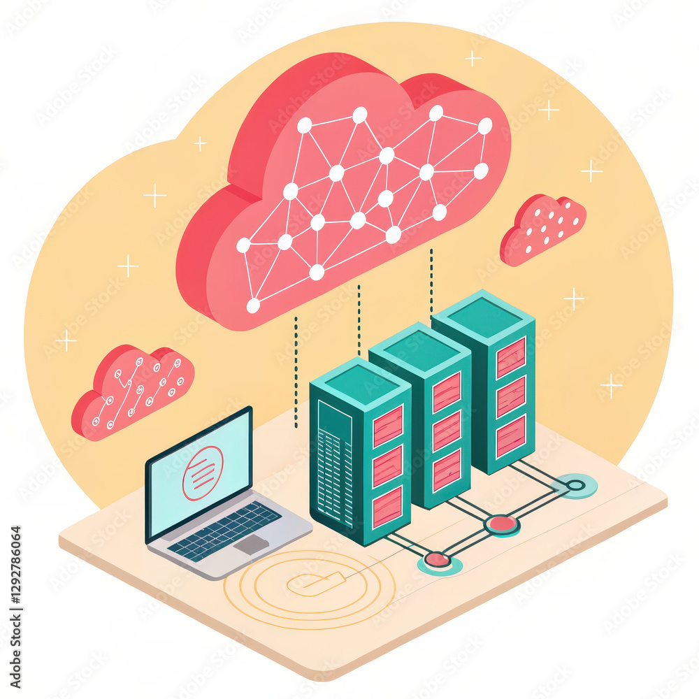 Poster cloud computing technology with data storage and network connections