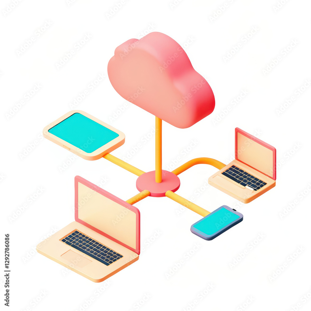 Poster cloud computing network with connected devices like laptops and tablets