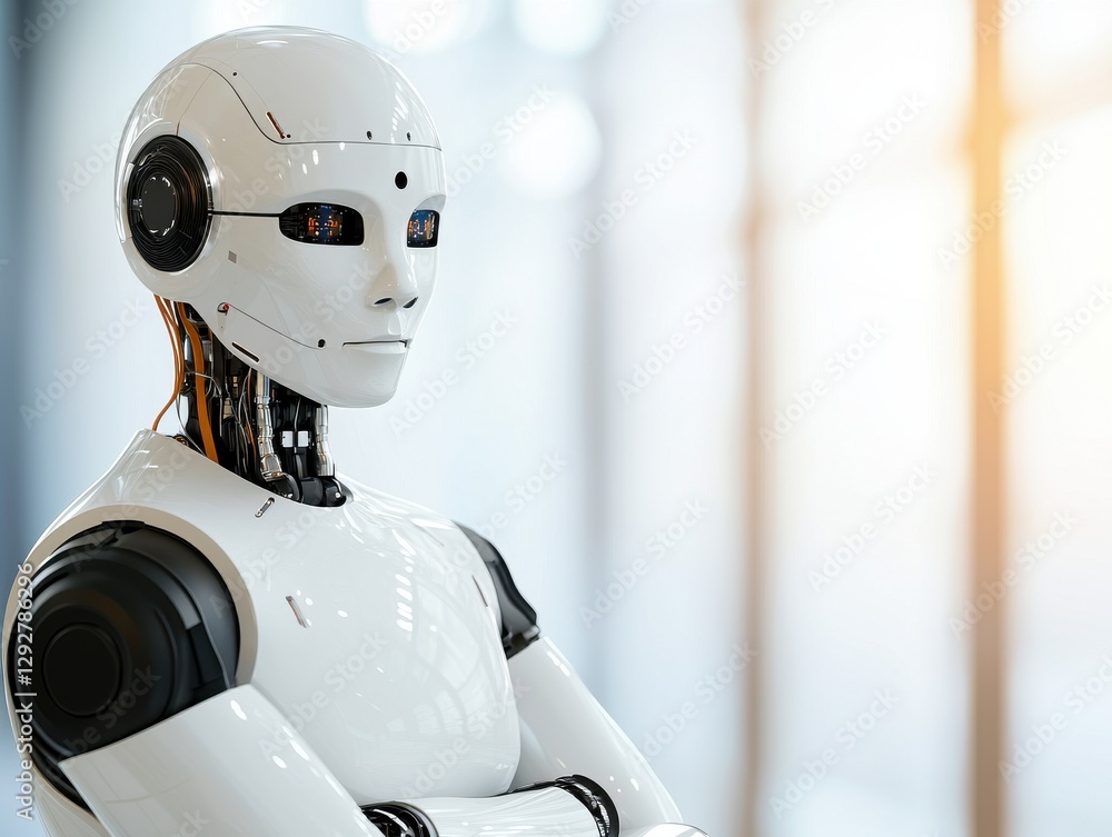 Poster robotic technology evolution modern laboratory digital art futuristic environment close-up view auto
