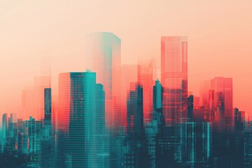 Fototapeta premium Futuristic urban skyline transformation cityscape abstract art digital environment aerial view modern concept