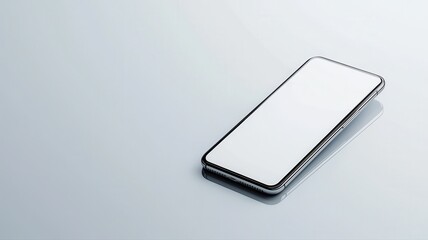 Modern smartphone with blank screen on reflective surface, minimalist design.