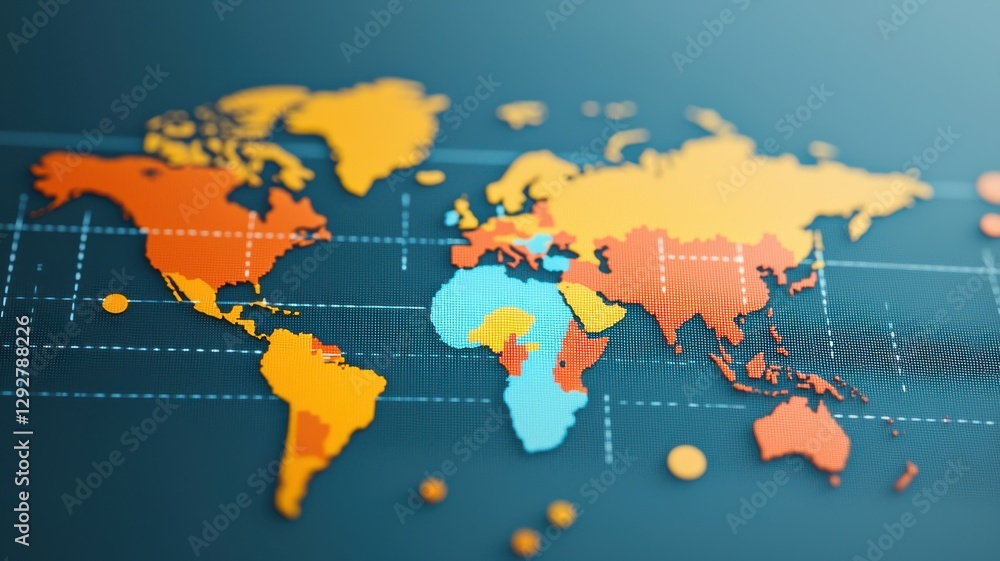 Poster global map visualization highlighting geographic trends and data insights in a digital environment