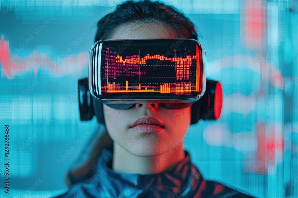 Poster exploring virtual reality innovations tech lab image of a user futuristic environment close-up view 
