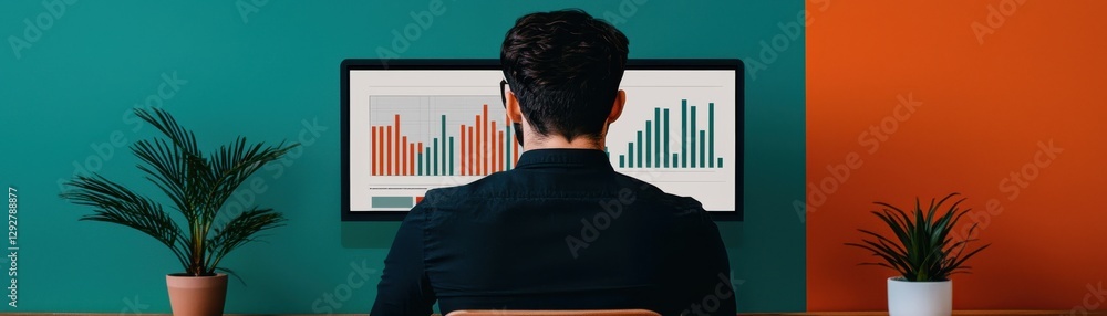 Aufkleber analyzing business data trends office space digital chart analysis modern environment rear view grow