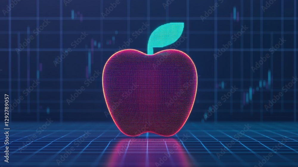Poster digital apple icon displaying data trends in a tech environment 3d visualization futuristic concept