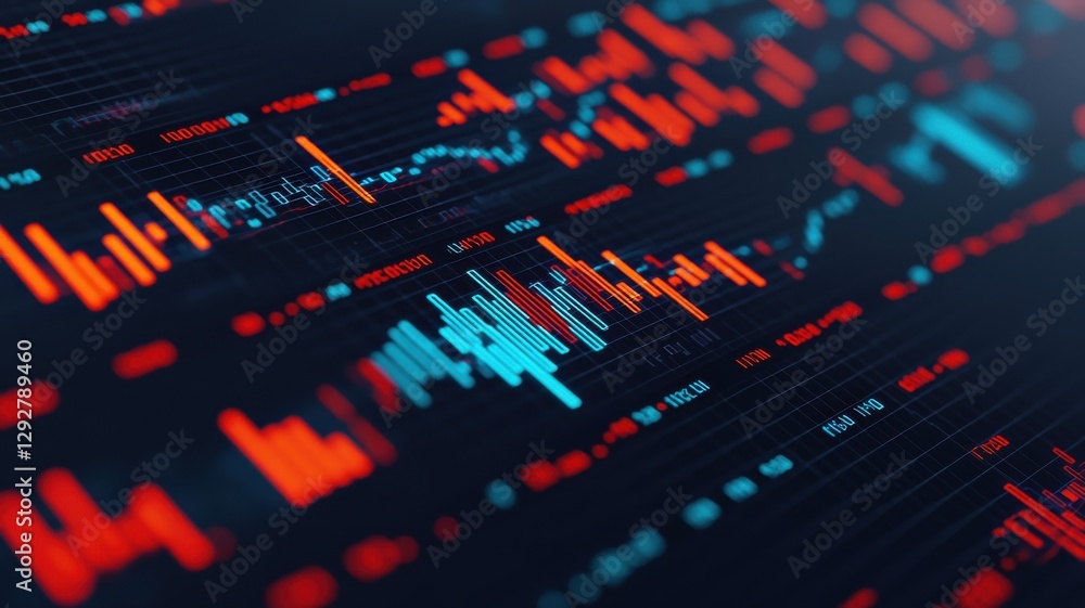 Poster analyzing financial trends and market performance digital trading environment data visualization con