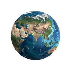 Planet Earth with detailed land and ocean view, isolated on transparent background.......