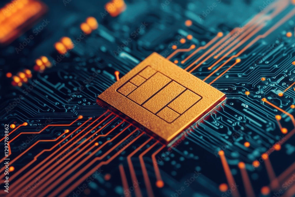 Poster analyzing microprocessor circuit design technology lab digital image close-up high-tech concept