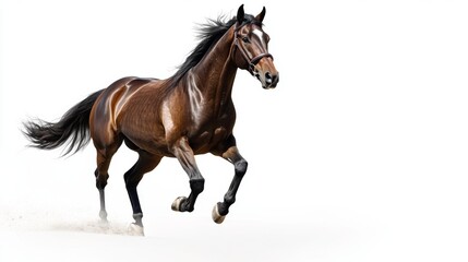 Naklejka premium Dynamic gallop of a bay horse open field photography natural setting side view motion capture