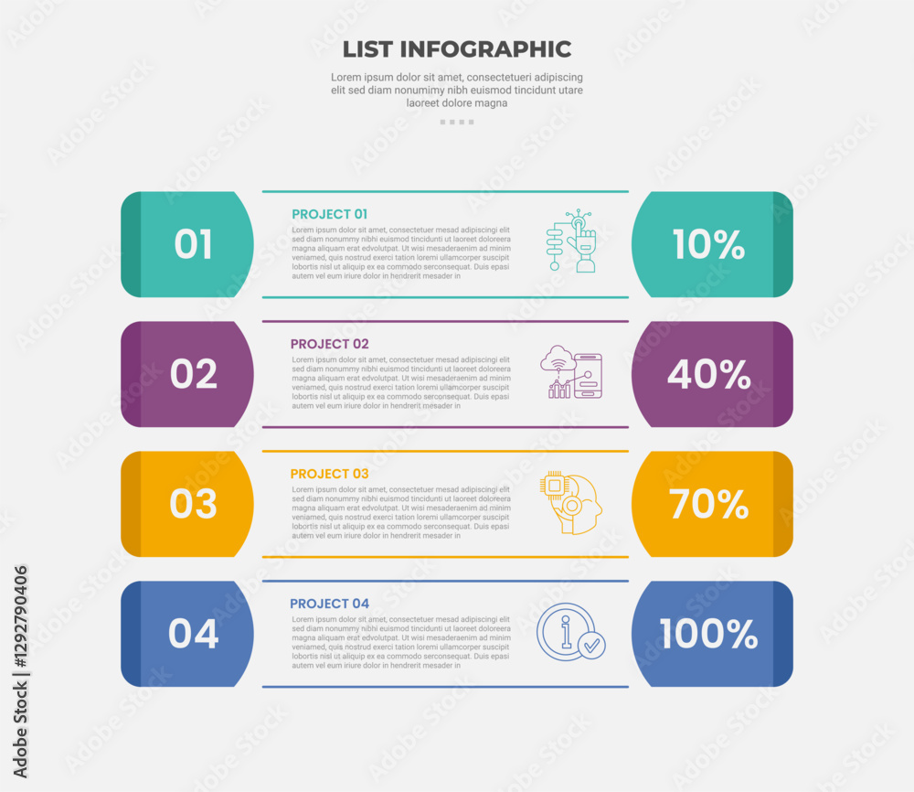Aufkleber list vertical stacked process infographic outline style with 4 point template with round rectangle c