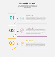 list vertical stacked process infographic outline style with 3 point template with creative slice cut badge with line separator for slide presentation