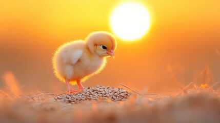 Baby chick in golden sunrise