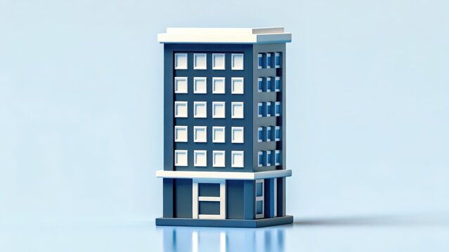 Creative small business, 3D concept. Miniature blue building model against a light background.