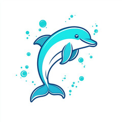 Fototapeta premium Cartoon Dolphin Leaping Ocean Bubbles Aquatic Animal Illustration
