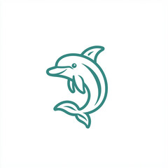 Naklejka premium Teal Line Art Dolphin Illustration Cute Aquatic Mammal Graphic