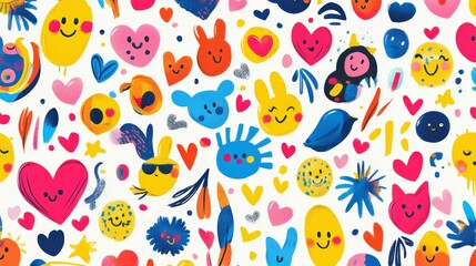 Fototapeta premium Vibrant emojis dance of hearts online gallery digital art virtual space playful perspective colorful emoji patterns