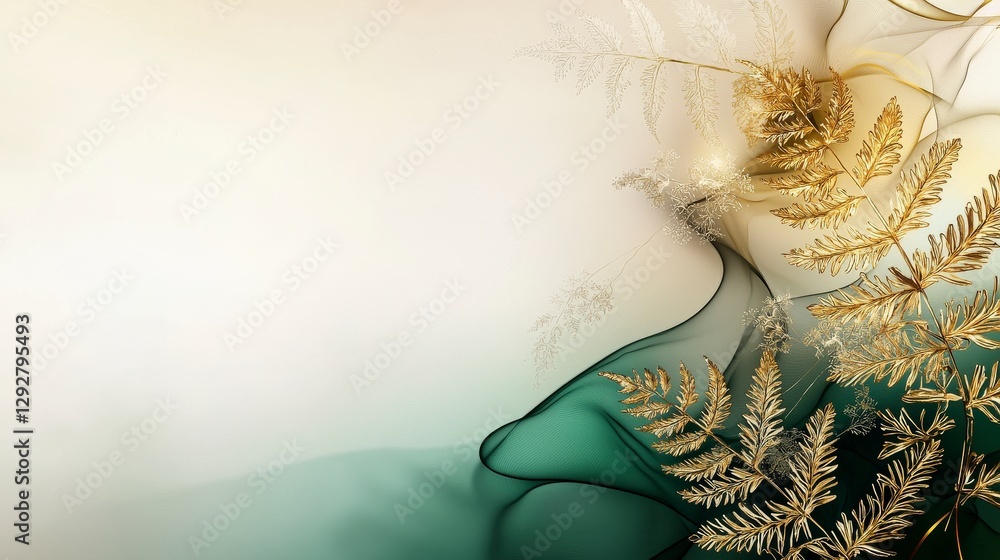 Poster delicate dok phak kud pattern featuring fernlike golden elements artistic design digital artwork ser
