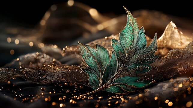 Elegant thai kanok leaf design in emerald and gold artistic showcase studio close-up cultural representation