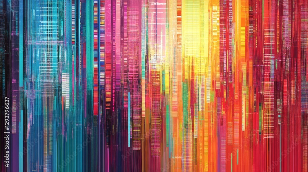 Poster merging glitch art patterns and vibrant data streams digital canvas visual art virtual environment a