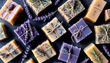 Aromatic Handmade Lavender and Rosemary Soap Bars Tied with Twine Natural Herbal Bath Products