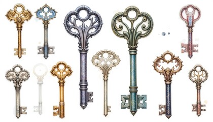 Artistic key collection studio digital artwork creative space close-up fantasy design