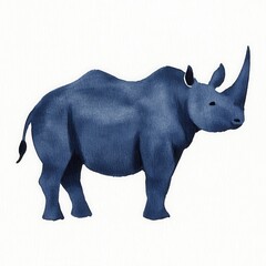 Obraz premium Dark Blue Rhinoceros Watercolor Illustration