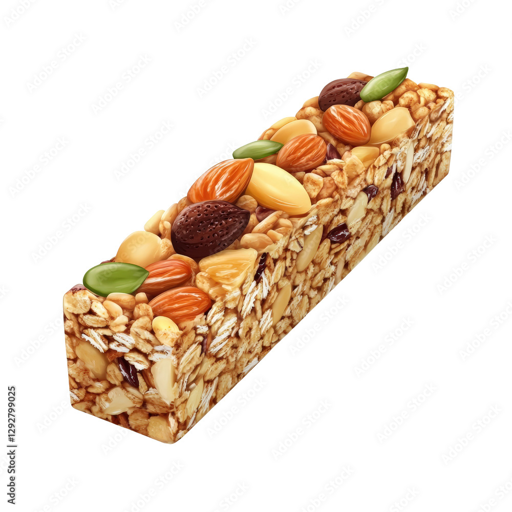 Aufkleber nutritious bar of granola with oats, nuts, and dried fruits displayed on a rustic background perfect