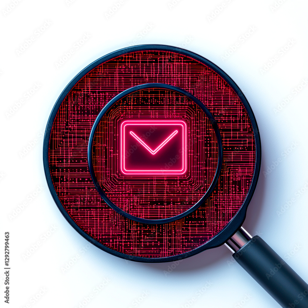 Poster cybersecurity data protection financial markets concept. a magnifying glass over a digital red backg