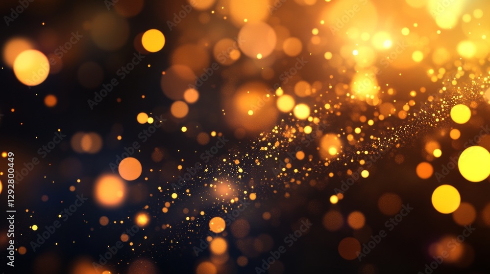 Poster abstract bokeh lights in golden hues against a dark background, creating a festive and dreamy atmosp
