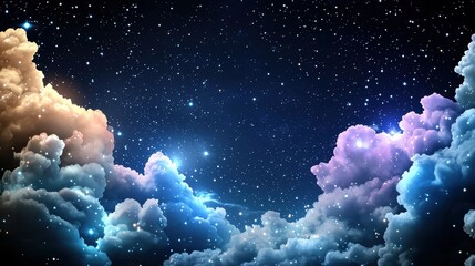 Fototapeta premium Ethereal Night Sky Featuring Colorful Clouds and Twinkling Stars in a Cosmic Scene of Deep Space Serenity