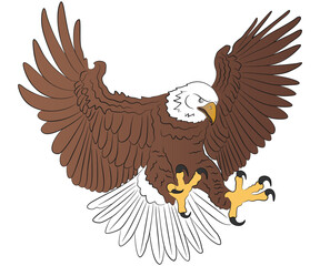 Bald Eagle in Attack Pose with Outstretched Wings and Sharp Talons