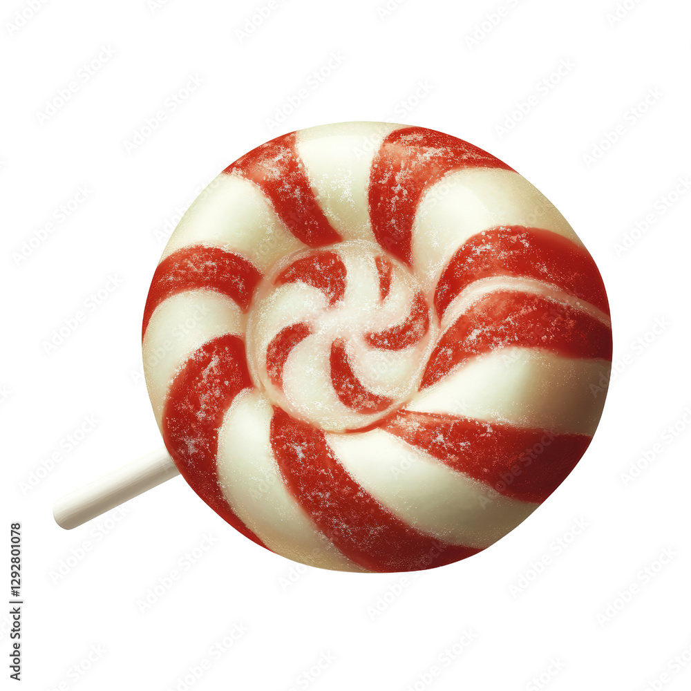 Poster a colorful red and white swirled candy sitting on a wooden table ready to be enjoyed as a sweet trea
