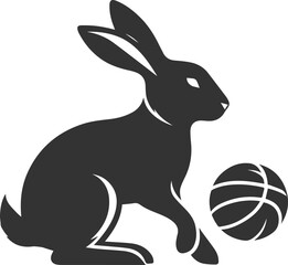 Rabbit dribbling a tiny ball with its paws animal silhouette vector