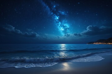 Fototapeta premium night sky with stars and milky over the ocean