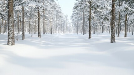 Obraz premium Tranquil winter forest scene with snow-covered trees under a clear sky, embodying serene natural beauty.