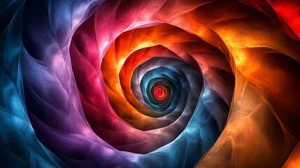 Spiral pattern with glowing red and blue hues creating a hypnotic visual effect
