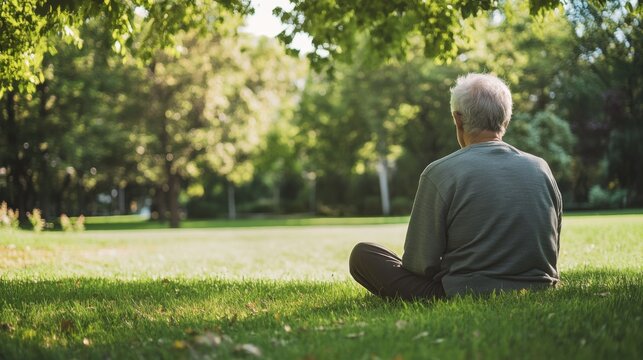 Hypertension patient relaxing in a peaceful outdoor setting. Featuring mindfulness and tranquility
