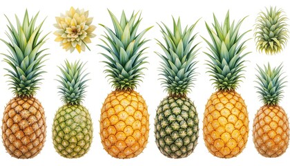 Fototapeta premium Pineapple growth stages tropical environment botanical illustration nature close-up plant life