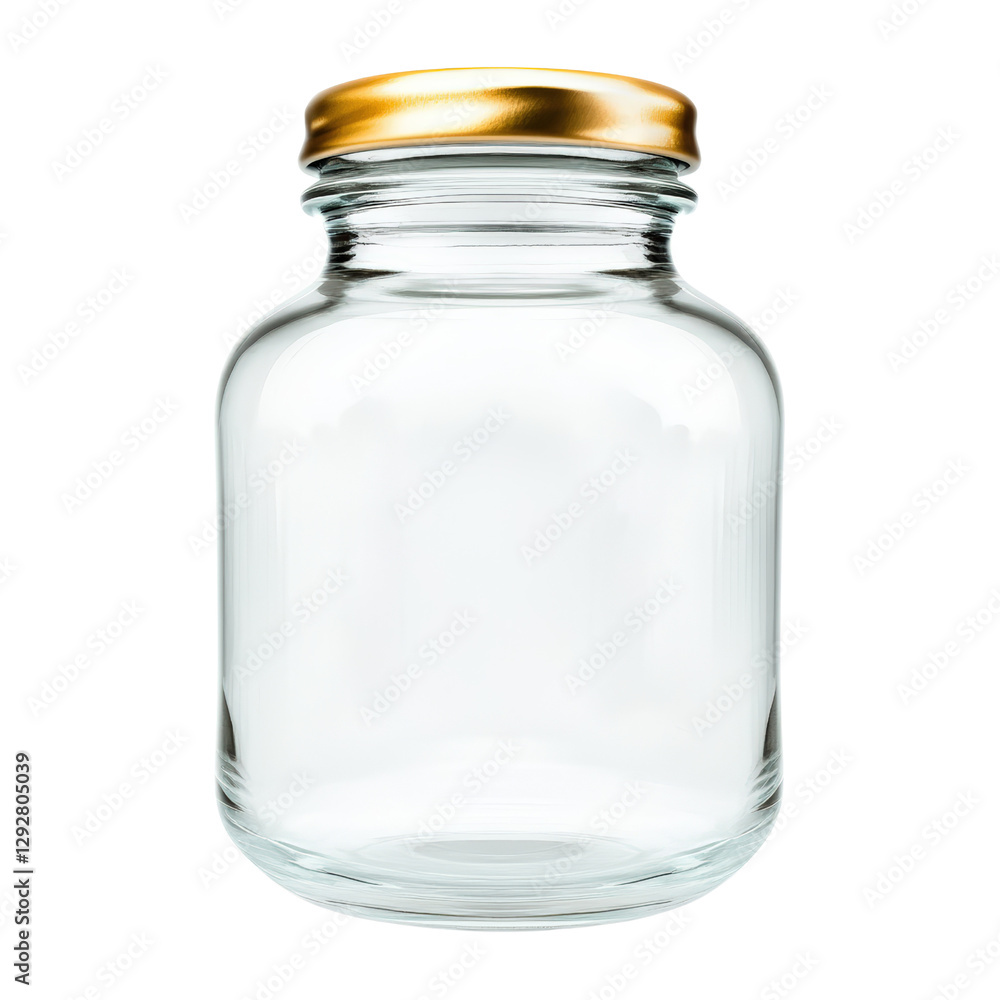 Poster elegant glass jar with a shiny gold lid capturing light and reflections creating a stylish storage s