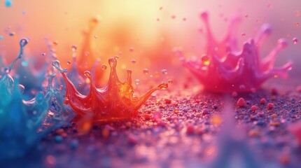Generative AI illustration of bright abstract background with splashes of colorful paint on gradient surface 