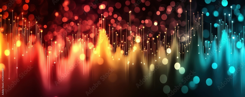 Poster colorful abstract waves with light bokeh and gradient effects, representing sound or music.