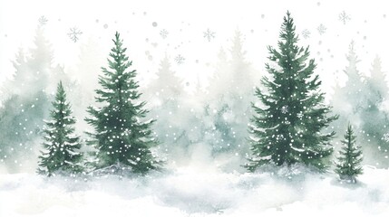 Fototapeta premium Gentle breeze painting soft watercolor pine trees forest artwork nature close-up serenity