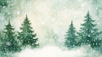 Obraz premium Gentle breeze moving soft watercolor pine trees nature scene art illustration serene environment eye level tranquil concept
