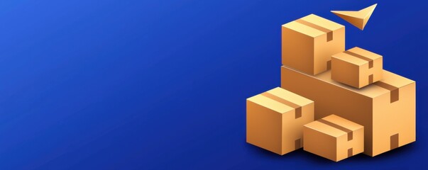 Naklejka premium Boxes stacked on a blue background, suggesting shipping or storage concepts.