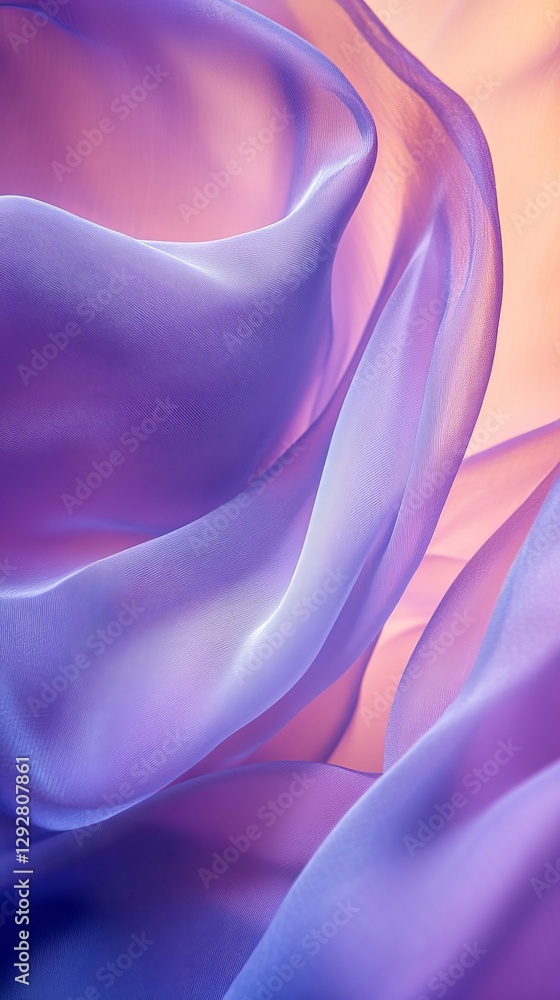 Poster abstract flowing fabric in lavender and peach hues with soft lighting. elegant texture and fluidity 