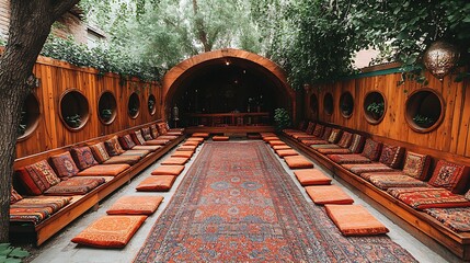 Wooden Patio with Cushioned Seating
